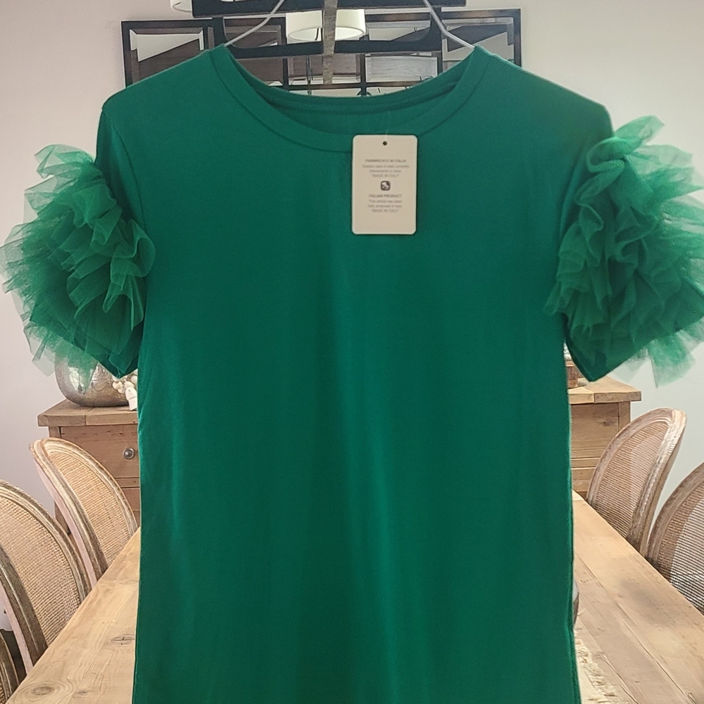 Green Ruffle Sleeve Tee